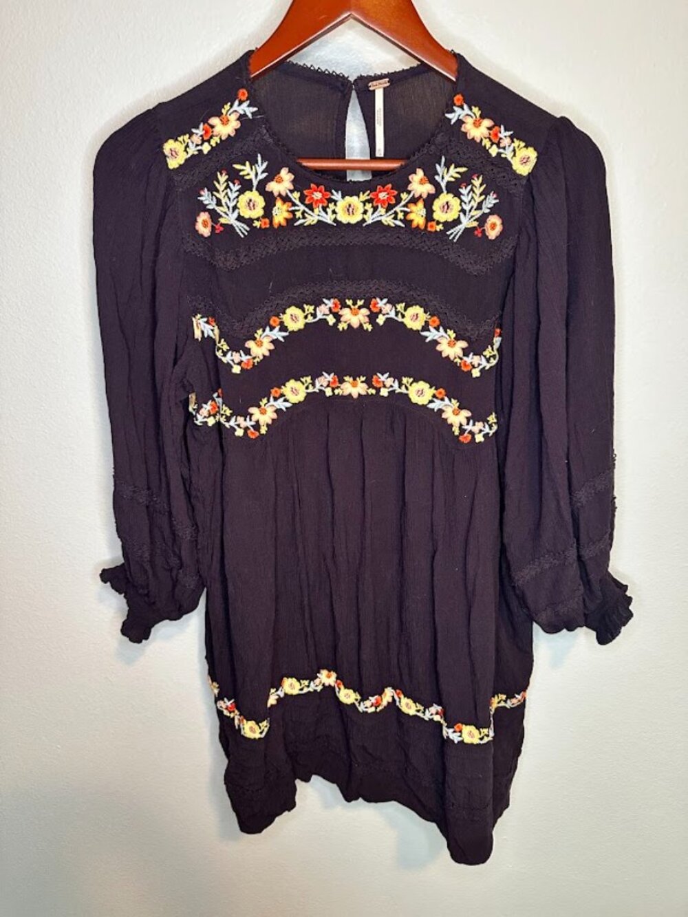 Free People Pasadena Floral Embroidered Boho Cottagecore Long Sleeve Dress - XS